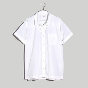 Madewell Signature White Baggy Poplin Short Sleeve Button Down Shirt Blouse XXS
